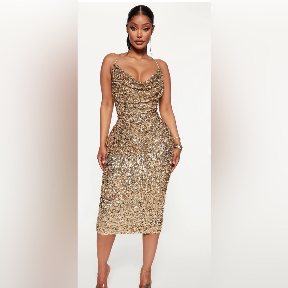 Fashion Nova Glittering Gold Sequin Dress